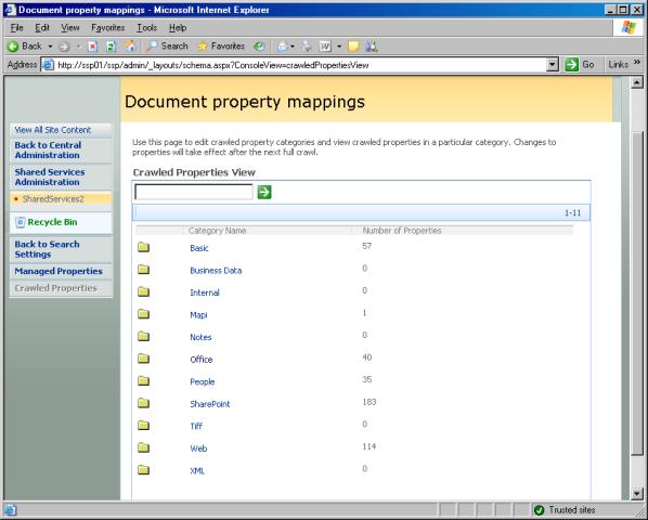 Mapeamentos de propriedades de documentos - exibição de propriedade rastreada