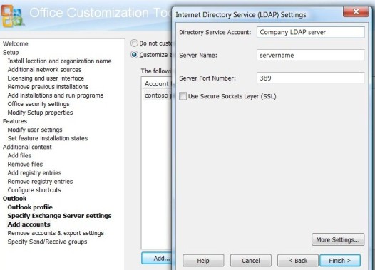 Serviço de Diretório na Internet (LDAP) em Adicionar Conta