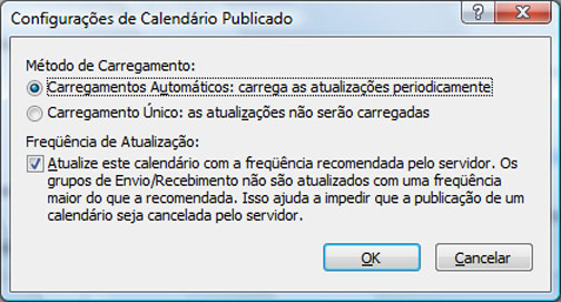 Configurações Avançadas de Publicar Calendário