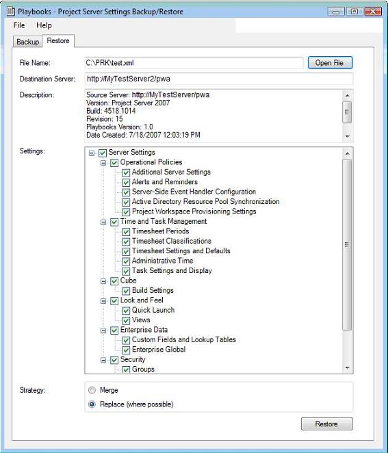 Ferramenta de backup e restauração do Project Server 2007