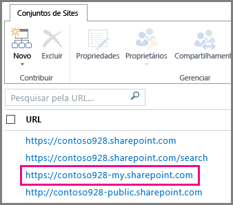 Captura de tela da URL do Meu Site no SharePoint Online