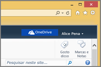 Captura de tela do botão do OneDrive no site do SharePoint Server 2010