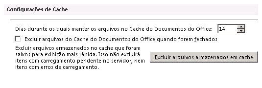 Configurações de cache do Centro de Carregamento