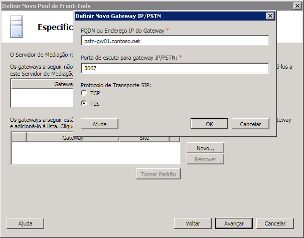 Gateway PSTN da nova definição do pool de front-ends