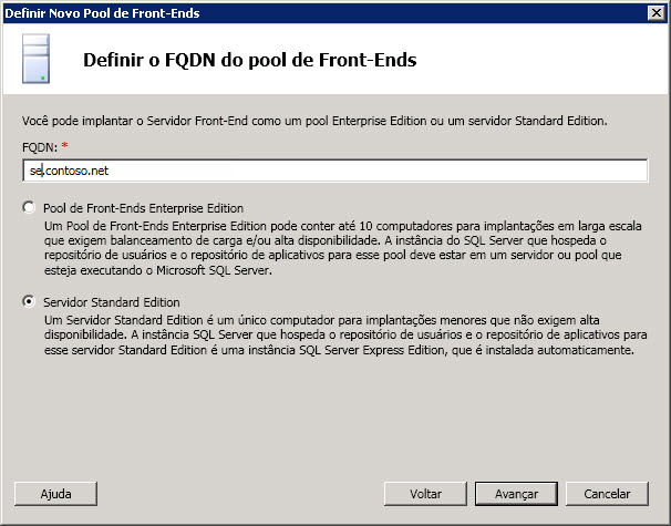 Defina o front-end para o Standard Edition Server