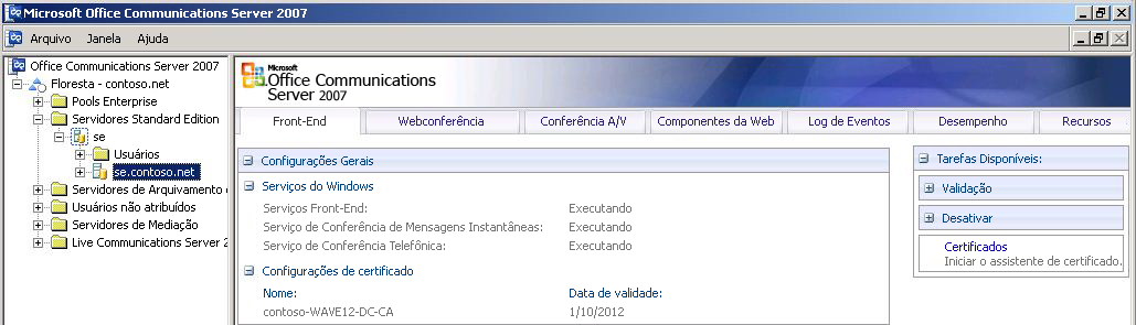 Console de administração do Office Communications Server 2007