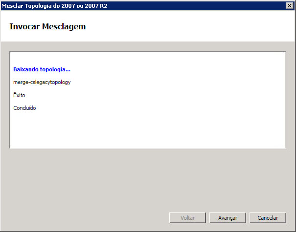 Caixa de diálogo Mesclagem da topologia com êxito
