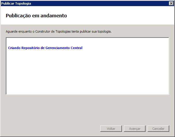 Caixa de diálogo Publicação em andamento do Construtor de Topologia
