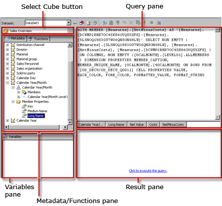 SAP BW MDX query designer in query view