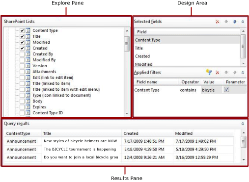 Designer de consultas gráficas para listas do SharePoint