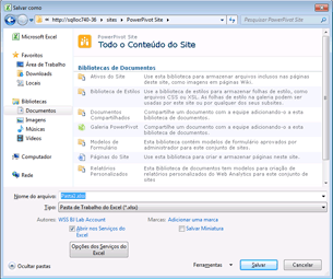 Instantâneo da caixa de diálogo Salvar como do Excel