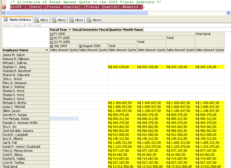 Valor calculado para o membro Q1 FY 2005