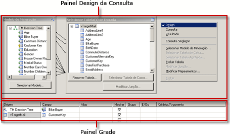 Designer de consulta DMX do Analysis Services, modo de design