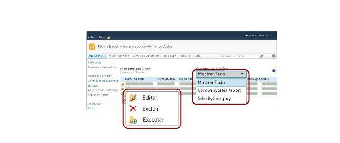 Recursos do Gerenciador de Alertas para SharePoint