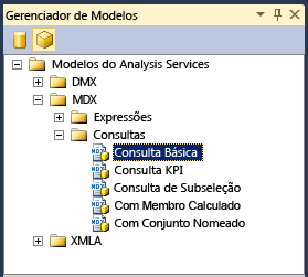 Gerenciador de Modelos, filtrado para o Analysis Services