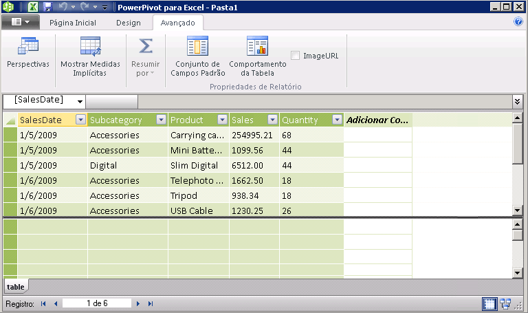 Guia Avançado na janela do PowerPivot