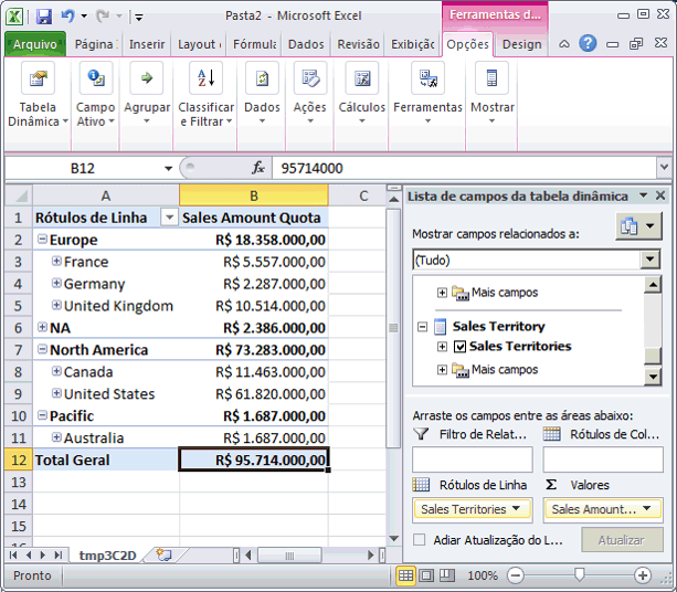 Dimensão de cubo Região de Vendas