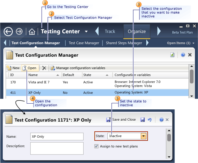 Alterar o estado de uma configuração de teste