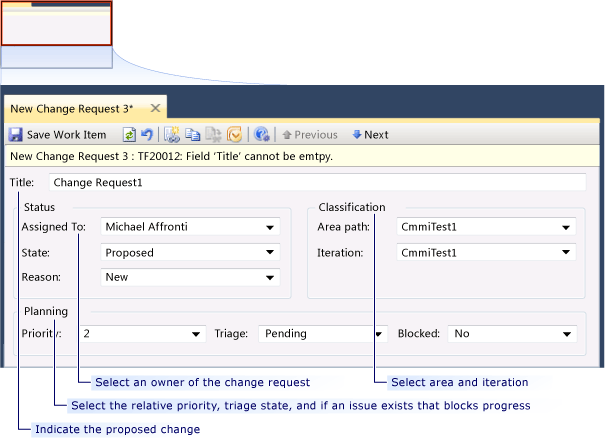 Change Request Work Item Form