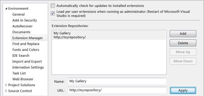 Extension Manager Add Dialog