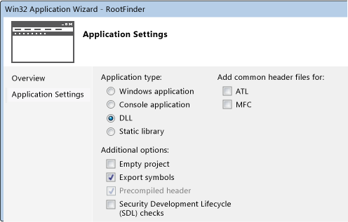 Assistente de projeto do C++ para a DLL e exportar símbolos