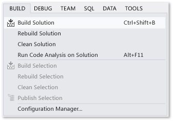 Comando de solução de compilação no menu Build