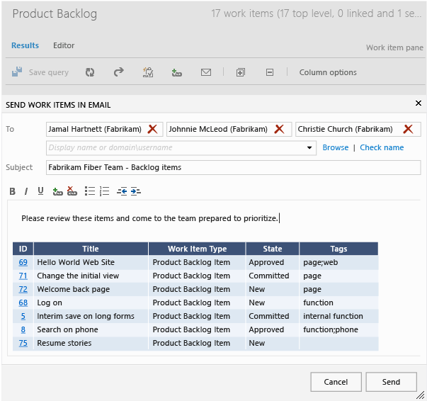 Send query by email (TWA)