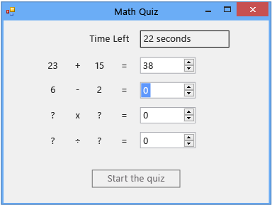 Teste de matemática com problema de subtração