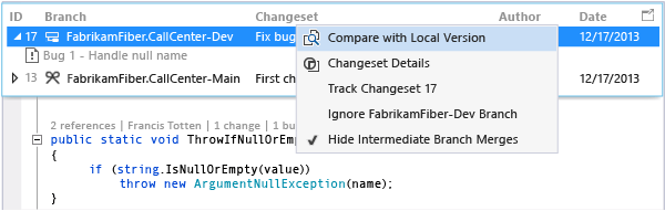 CodeLens: Comparar alteração recebida com local