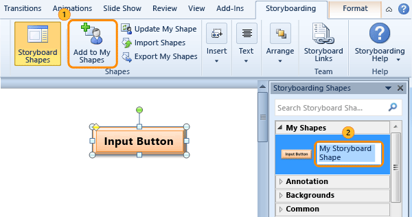 Save a custom shape to MyShapes category