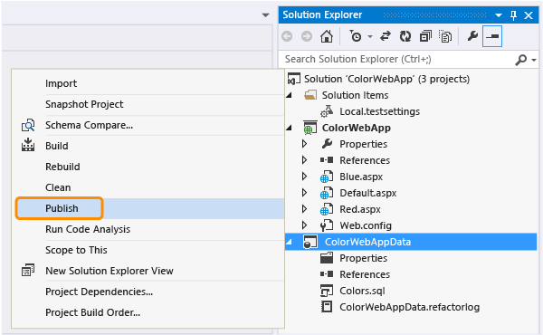 Publish database project from Solution Explorer