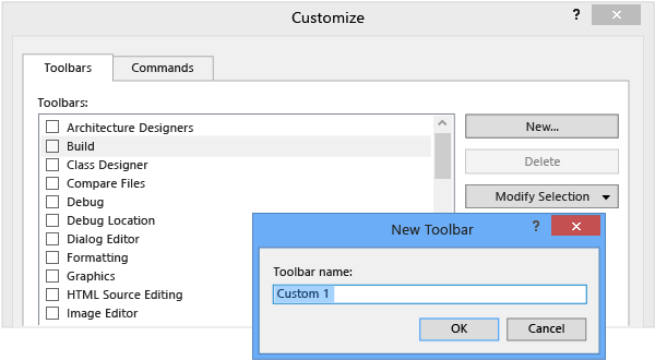 Personalizar a caixa de diálogo mostrando como adicionar uma barra de ferramentas