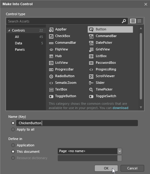 Blend Make Into Control dialog box