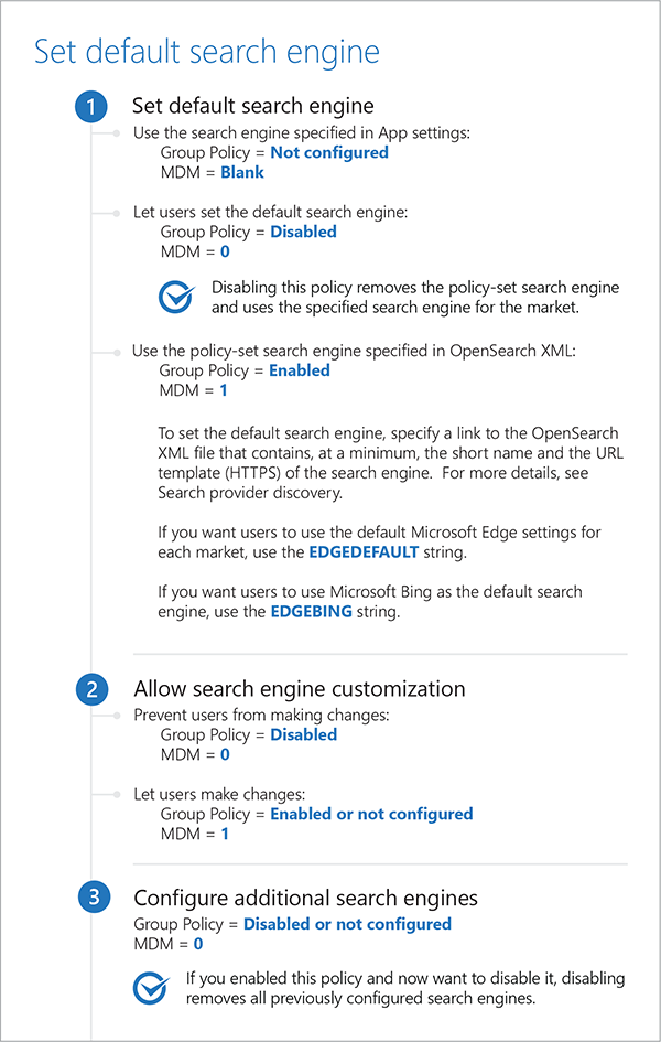 Set default search engine configurations