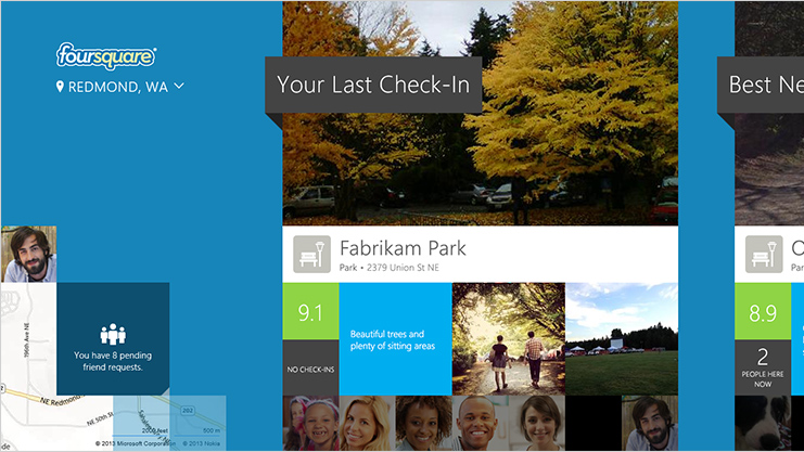 O aplicativo Foursquare seu último check-in e solicitações pendentes de amigos