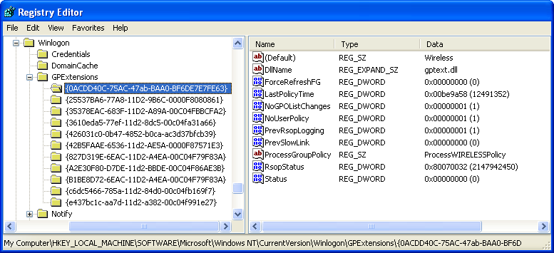 Target Wireless CSE Registry Key and Values