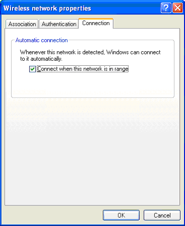 Figure 12 The Connection tab for a wireless network