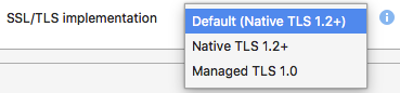 Caixa de combinação de implementação TLS/SSL no Visual Studio para Mac
