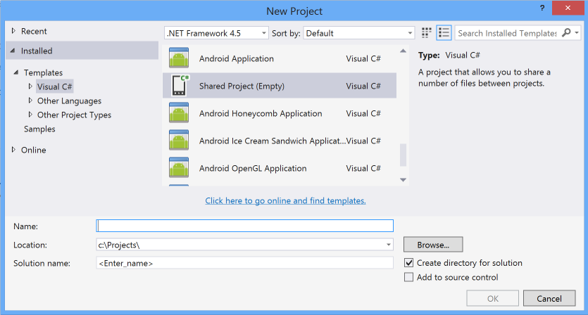 Modelo de Projeto Compartilhado no Visual Studio 2017