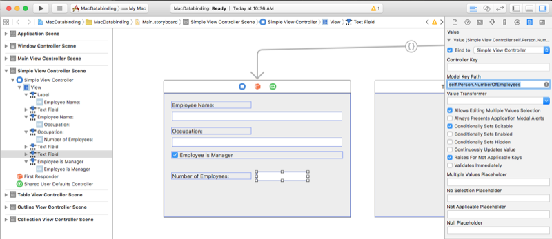 Inserindo self dot Person dot NumberOfEmployees para o Key Path.