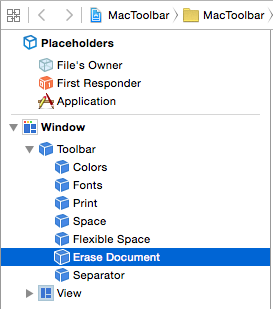 Selecionando o item da barra de ferramentas na hierarquia de interface