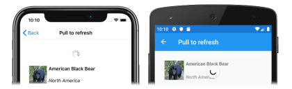 Captura de tela do CollectionView pull-to-refresh, no iOS e Android