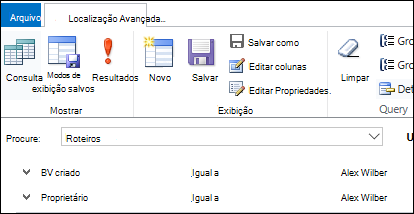 Criar consulta na Localização Avançada.