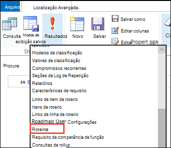 Menu Resultados da Localização Avançada.