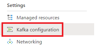 Captura de ecrã a mostrar a opção de configuração do Kafka na página da conta do Microsoft Purview no Portal do Azure.