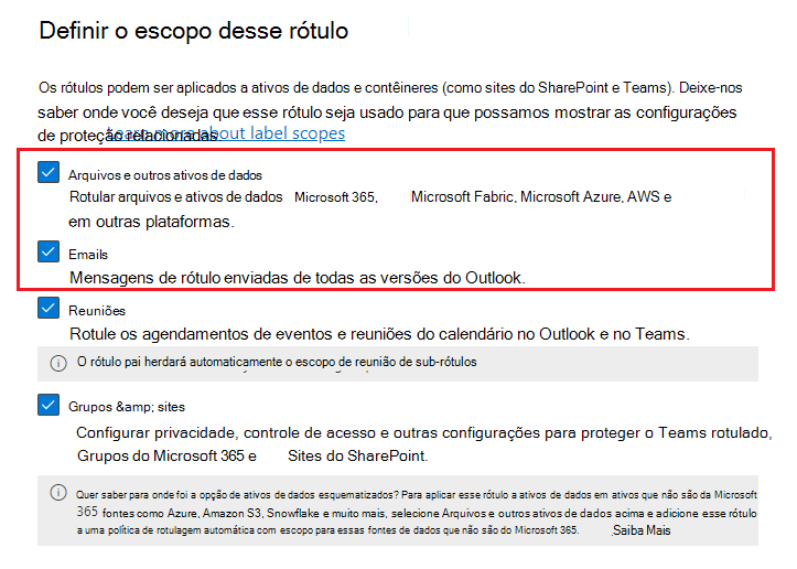 Opção de âmbito da etiqueta de confidencialidade Itens para controlo de acesso com base na encriptação.