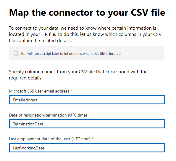 Os nomes de título de coluna correspondem aos do arquivo CSV.