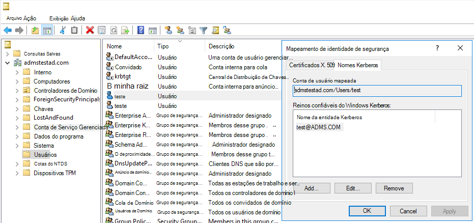 Captura de ecrã do painel Mapeamento de Identidades de Segurança.