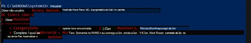 Erro quando o utilizador tenta chamar cmdlets MSOL.