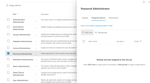 Captura de ecrã a mostrar a localização da seleção atribuir administradores.